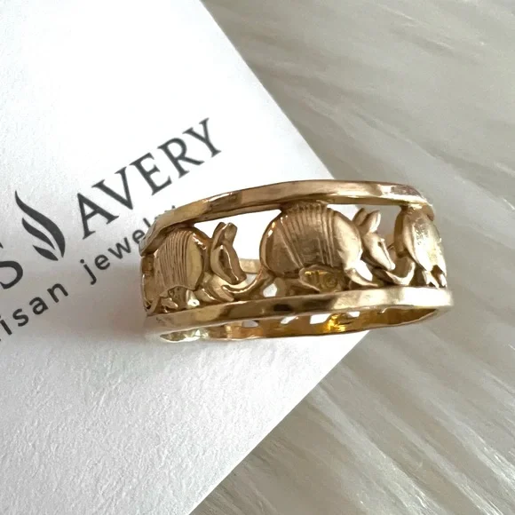 14k gold RARE Armadillo wide band ring